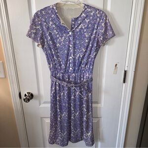 Vintage‎ 60’s Elegant Purple and White belted Women's Dress